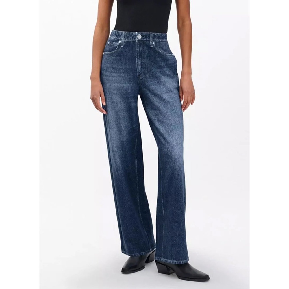 MILA ROSABELLA Digital Denim Soft Cotton Terry Wide Leg Pant